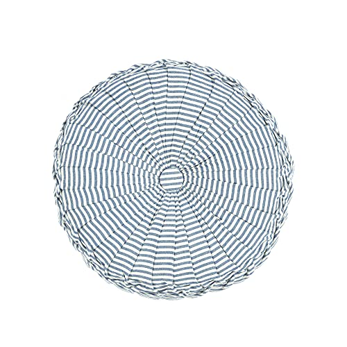 Lush Decor Farmhouse Ticking Stripe Yarn Dyed Pleated Decorative Throw Pillow, 14" Round, Blue - Round Pillow - Throw Pillows For Bed, Couch, Or Chair