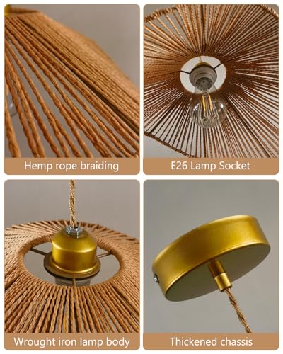 Boho Rattan Pendant Light, 16.1" Handmade Woven Chandelier for Dining Room Wicher Hanging lamp Farmhouse Rattan Chandelier for Kitchen Island Living Room Bedroom - color: 16.14″-Fan-shaped