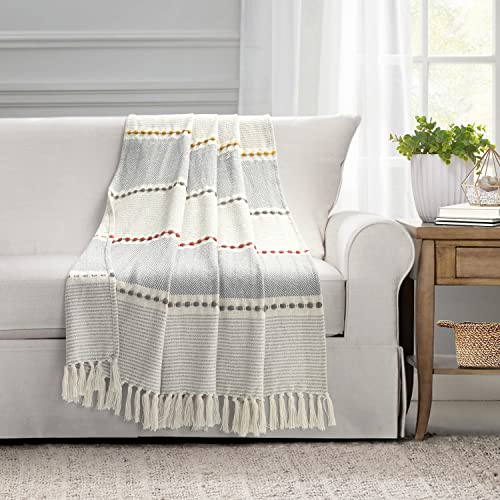 Lush Decor Herringbone Stripe Woven Tassel Yarn Dyed Cotton Throw Blanket 50" W x 60" L Yellow & Gray - Striped Throw Blankets - Yellow Couch Blanket - color: Yellow & Gray, size: 50" x 60"