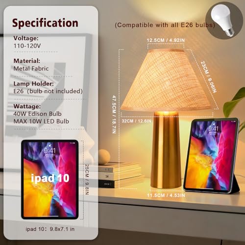 Brass Gold Rattan Table Lamp for Bedroom, Modern Lamps for Bedside Nightstand, Small Table Rattan Shape Lamps for Small Spaces for Kitchen Counter, Home Office, Living Room, Kids Dorm - color: Gold
