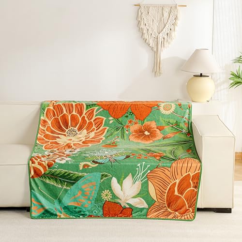 Tyrot Sage Green Boho Floral Flannel Fleece Twin Blanket – Soft, Warm & Lightweight Fuzzy Blanket for Couch, Bed, or Sofa Decor, Cute Botanical Design Throw for Men Women & Girls, 60''x80'' - color: Sage Bloom, size: Twin(60''x80'')