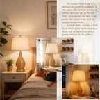 Hamilyeah 23" Farmhouse Table Lamps Set of 2 with Bulbs Included, Boho Bedside Lamps with Fabric Shade, Natural Woven Rattan Nightstand Lamps for Bedroom, Living Room, Large Spaces - color: wooden color