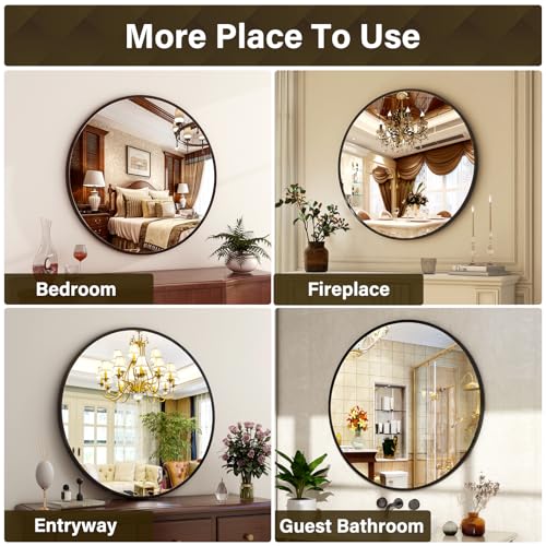 XRAMFY 36 Inch Round Mirror - Circle Mirrors for Bathroom, Entryway and Living Room Wall Decor, Modern Hanging Vanity Mirror, Matte Black Circle Decorative Wall Mirror - color: Round-black, size: 36"L x 36"W
