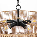 21.6 Inch Boho Rattan Chandelier, 5-Lights Hand Woven Bohemian Chandeliers with 2-Tier Drum Wicker Shade, Modern Farmhouse Large Pendant Light Fixture for Dining Room Living Entryway Bedroom - color: Matte Black Metal, size: 21.6 Inch