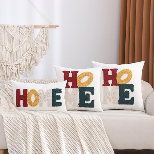 LUOYEHK Home Pillow Covers 18x18 Inch Words Tufted Embroidery Throw Pillow Covers Neutral Decorative Pillowcase Farmhouse Cushion Covers for Couch Sofa Bed Living Room - color: Home, size: 18" x 18" (Pack of 1)