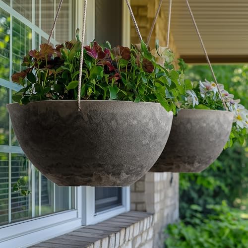 LA JOLIE MUSE Large Hanging Planters for Indoor Outdoor Plants, Hanging Flower Pots Marble Pattern (13.2 Inch,Set of 2) - color: Marble Pattern
