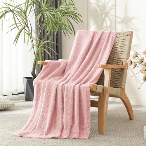 JOOJA Light Pink Throw Blanket, Soft Fluffy Fuzzy Knit Blanket for Couch Bed Sofa, Cozy Plush Warm Blanket for Bedroom Living Room, Spring Home Decor, 50x60 Inches - color: Pink, size: 50x60