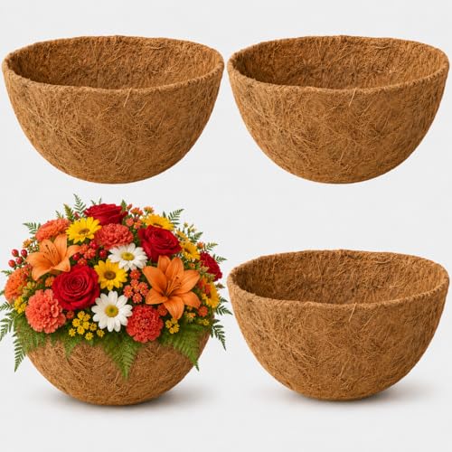 Y&M 4 Pack 16 Inch Round Hanging Basket Coco Liners, Natural Coconut Fiber Replacement Liners for 16inch Flower Planters, Coco Coir Pots Outdoor Garden - color: 4pcs 16in Round
