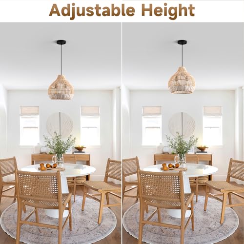 Boho Pendant Lights Kitchen Island 14.6in White Rattan Chandelier Beachy Wicker Dining Room Light Fixtures Woven Hanging Ceiling Lighting for Bedroom Breakfast Nook Restaurants Foyer Corridor - color: H016, size: 14.6in/37cm