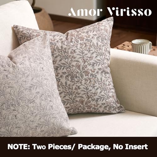 Amor Virisso Floral Throw Pillow Covers 24x24 Set of 2 Vintage Block Print Pillow Covers Decorative Pillow Covers Couch Pillows for Living Room Farmhouse Accent Sofa Pillows, Red/Sand - color: Red/Sand, size: 24" x 24" (Pack of 2)