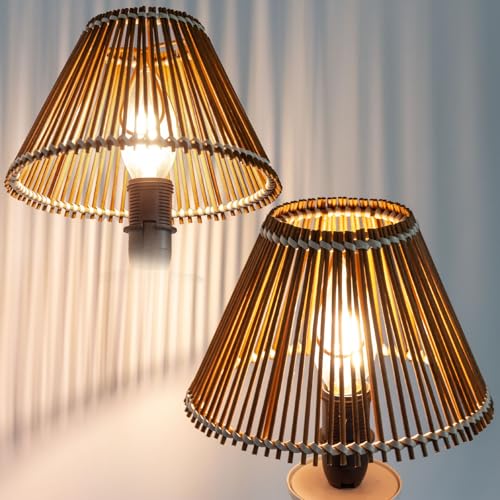 Rattan Clip-On Mini Lamp shades, Handmade Bamboo Wicker Cover Shades for Lamps and Chandeliers,2.9" Top X 6.5" Bottom X 4.5" Slant Height (2, Coffee Brown) - color: Coffee Brown