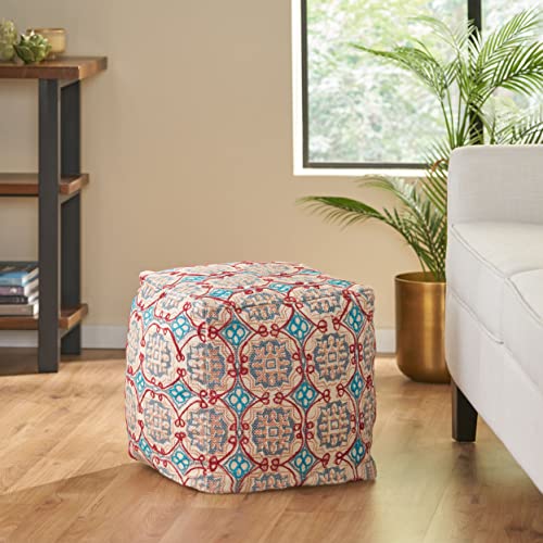 Foamma Pouf Ottoman Multicolored, 16"x16"x16" - Square Ottoman Foot Rest for Living Room and Bedroom, Pouf Footstool, Foot Rest for Couch, Boho Furniture for Home - color: Multi Color