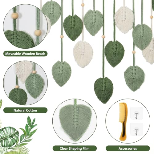 Betylifoy Macrame Wall Hanging Large Macrame Leaves Tapestry Wall Hanging Decoration Boho Handmade Woven Leaf Feather Wall Art Decor for Nursery Bedroom Living Room Office Christmas Thanksgiving Decor, 29 X 51 Inch (Green) - color: Green
