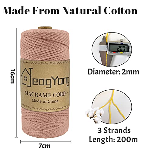JeogYong Macrame Cord 2mm x 218 Yards, 3-Strand Twisted Natural Cotton Rope, Cotton String Coloured Craft Cord for Plant Hanger Wall Hanging Knitting Crafts, Brick Red Color - color: Brick Red