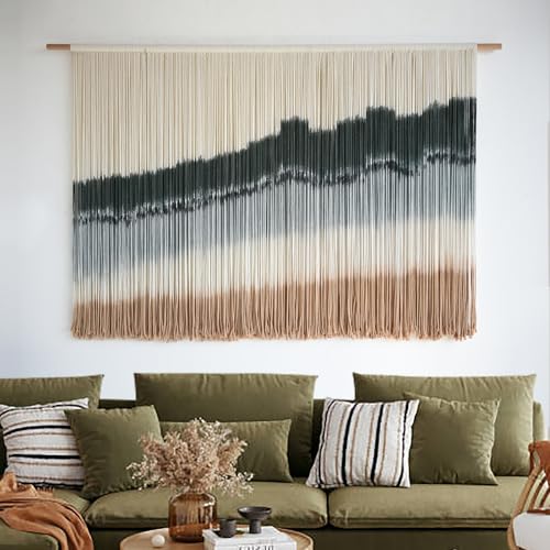IOWER Large Macrame Wall Hanging Dip Dye Craftsmanship Fiber Yarn Wall Art Boho Wall Decor Home Decor 57''W x 35''L - color: green1