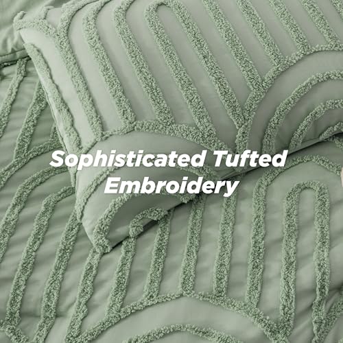 Bedsure Boho Tufted Green Comforter Set Queen Size, GentleSoft™ 3 Pieces Boho Farmhouse-Style Decor Bedding, Arch Bedding for All Seasons, 1 Bed Comforter, 2 Pillow Shams, 90x90 Inches - color: 02 - Arch Jacquard Green, size: Queen (90" x 90")