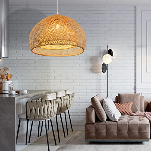 Arturesthome 23.6" Weaving Bamboo Pendant Light for Kitchen Island, Wicker Chandelier, Handmade Woven Hanging Ceiling Light Lampshade for Living Room Bedroom - size: B 23.6"*17.6"