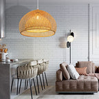 Arturesthome 23.6" Weaving Bamboo Pendant Light for Kitchen Island, Wicker Chandelier, Handmade Woven Hanging Ceiling Light Lampshade for Living Room Bedroom - size: B 23.6"*17.6"