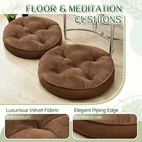 1 MIDDLE ONE Floor Pillow Set of 2, Memory Foam Meditation Cushion, Floor Cushions for Adults Sitting, Large Round Seat Cushions for Yoga, Living Room, 20x20 Inch (Round | Brown) - color: Round | Brown, size: 20x20 Inch(Pack of 2)