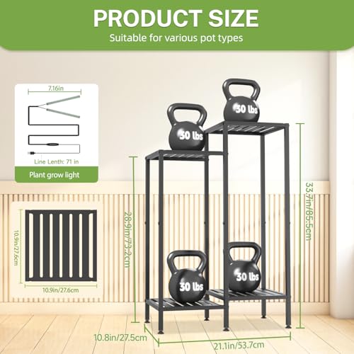 iDavosic.ly Indoor Plant Stand with Grow Light, Metal 4 Tier Corner Flower Holder Shelf Outdoor for Large Pots, Tall Rack for Patio Porch Balcony Living Room, Black - color: Black with Light, size: 4 Tiers