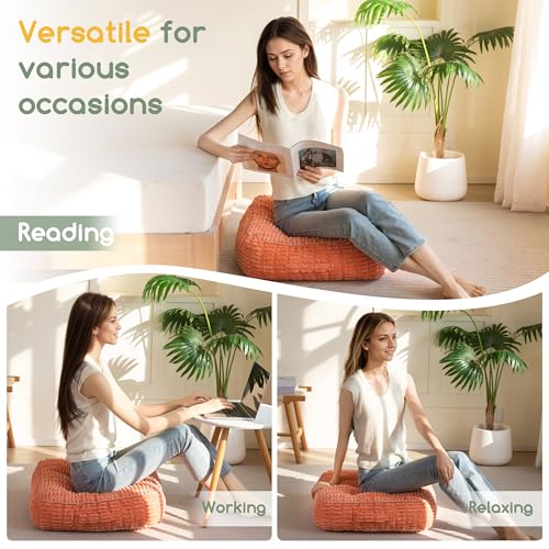 HIGOGOGO 6" Floor Pillow Cushion for Adults, Meditation Cushion Pillow, Blended Corduroy Cover, Large Square Floor Sitting for Tatami Living Room or Yoga, 2Pack, Coral - color: Square Coral, size: 6" Thick(Pack of 2)