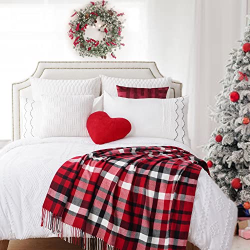 BATTILO HOME Christmas Red Plaid Throw Blanket for Couch, Bed, Super Soft Red Plaid Scarf, Throw Blanket, Christmas Decorative Throw with Tassels 50"x60" - color: Red