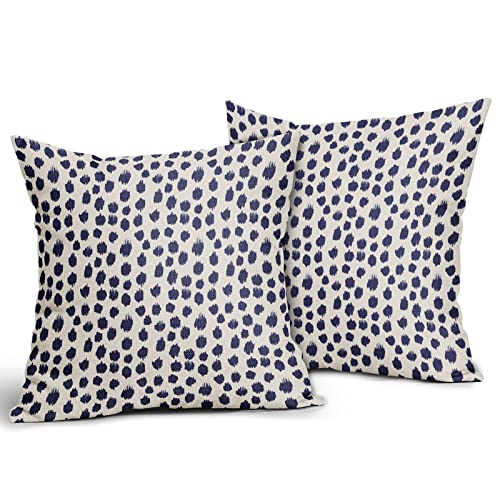 Polka Dot Pillow Covers 16x16 Set of 2 Stylish Navy Blue Cream Throw Pillows Boho Design Decorative Outdoor Modern Art Pillowcase Square Cushion Cover Linen Pillow Case for Home Sofa Couch Bed - color: Navy Dots, size: 16" x 16" (Pack of 2)