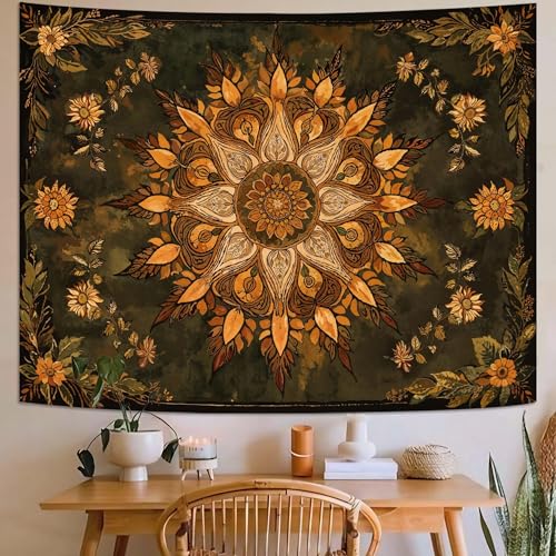 Neasow Mandala Tapestry, Vintage Boho Floral Wall Tapestries, Aesthetic Bohemian Decor for Living Room Bedroom, Retro Green Art 44×60 inches - color: Retro Green, size: 60"L x 44"W