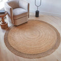 KIBAGA Beautiful 5x5 ft Round Jute Area Rug for Your Home - This Natural Hand Woven Rug Fits Perfectly Into Your Entry Area, Kitchen Or Living Room - Modern Braided Circle Mat Enhances Any Boho Decor - size: 5' (Round)