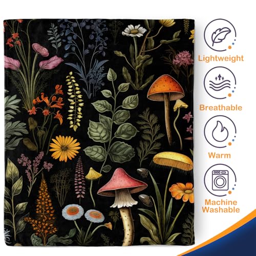 Boho Mushroom Blanket Gifts for Women - Bohemian Floral Vintage Plants Flowers Decor Throw for Girls Adults Soft Fuzzy Fleece Cozy Plush Bed Couch Birthday Christmas Lightweight Blanket 50"x60" - color: Boho Flower 02