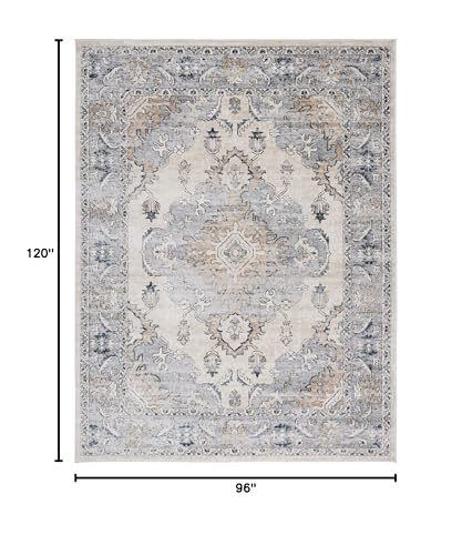 SAFAVIEH Area Rug 8x10 - Oregon Collection - Large - Beige & Grey, Oriental Distressed Design, Non-Shedding & Easy Cleaning, Ideal for Living Room, Bedroom, Office, Dining Space (ORE898B) - size: 8' x 10' (Rectangular)