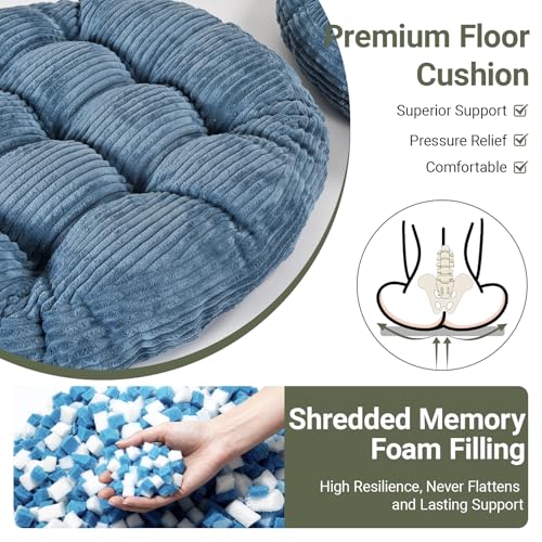 Large Floor Pillow for Adults, 22x22" Memory Foam Floor Cushion with Corduroy Cover, Round Floor Sitting Cushions for Meditation, Lounge,Seating for Yoga, Tatami Living Room (2, Round-Navy Blue) - color: Round-navy Blue
