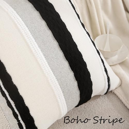 Black and White Pillow Covers 18 x 18 Set of 2 Boho Throw Pillow Covers Striped Patterned Decorative Pillow Cases Accent Chenille Pillowcases Farmhouse Cushion Case for Home Decor - color: Black Stripe1, size: 18" x 18" (Pack of 2)