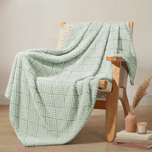 Whale Flotilla Fuzzy Fleece Throw Blanket for Couch, Bed, Soft Fluffy Jacquard Waffle Blankets for All Season, Lightweight and Cozy, 50x60 Inch, Sage Green - color: Sage Green, size: Throw(50x60 Inch)