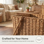 Household Essentials Wicker Stair Basket with Handles, Handwoven Seagrass, Natural - style: Seagrass and Corn Husk