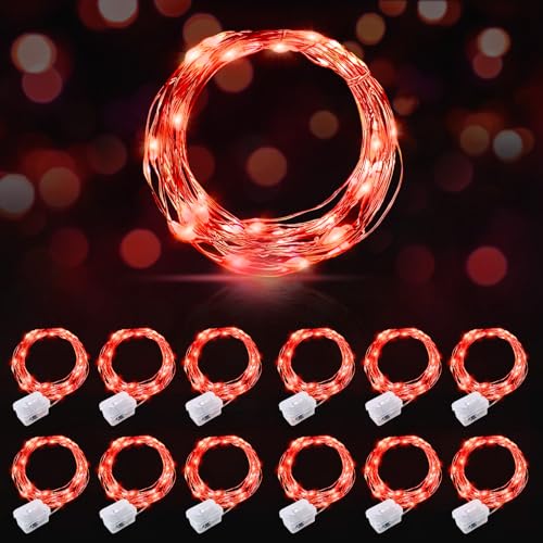 AIKEI 12 Pack LED Fairy Lights Battery Operated, Red Mini String Lights Waterproof 7 Feet 20 Led Twinkle Lights for Valentine's Day Decor Wedding Party Bedroom Halloween Christmas Decoration - color: Red, size: 12PCS-STANDARD