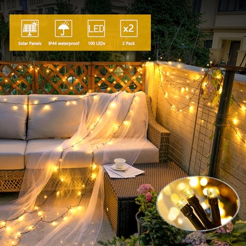JMEXSUSS 2 Pack Solar String Lights Outdoor Waterproof, Total 66 FT 200 LED Solar Christmas Lights Outdoor, Twinkle Light for Christmas Tree Outside Garden Yard Xmas Decor, Warm White - color: Warm White, size: 100LED*2