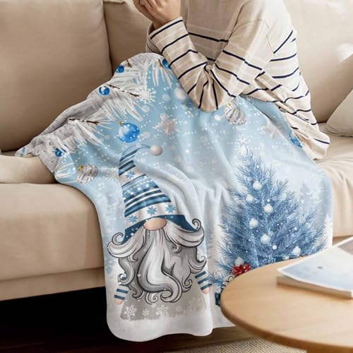 Christmas Gnome Throw Blankets, Winter Merry Christmas Tree Balls Soft Fleece Blanket Decorative for Home Sofa Couch Chair Living Bedroom,40x50 Inches, Blue - color: Christmas-lxm13081, size: 40x50 Inch