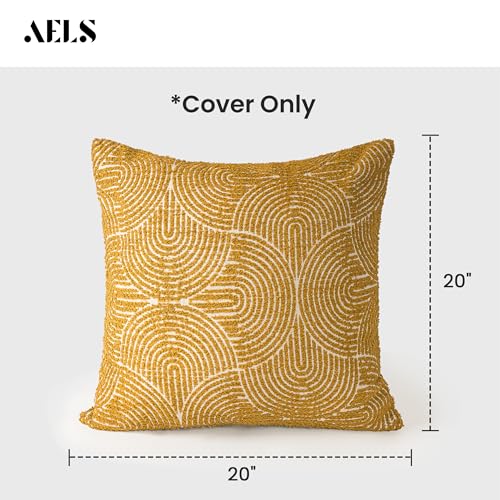 AELS Boho Decorative Textured Throw Pillow Covers 20x20, Organic Modern Mid Century Rainbow Tufted Pillow Case, Farmhouse Rustic Geometric Woven Cushion Case for Bed Couch Sofa, Mustard Yellow - color: Mustard Yellow, size: 20" x 20" (Pack of 2)