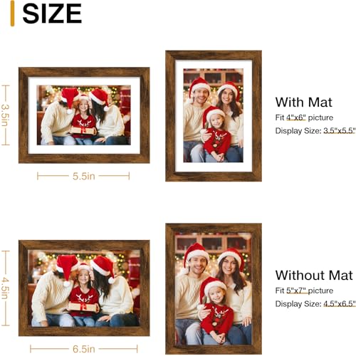 decorUhome 5x7 Picture Frame Set of 10, Display Photos 4x6 with Mat or 5x7 Unmatted for Picture Frames Collage Wall Decor, Distressed Brown - color: Distressed Brown, size: 5x7