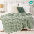 Battilo Chunky Knit Throw Blanket for Couch, Hand Made Chenille Throw Blanket, Super Soft Warm Cozy Sage Green Blanket for Bed, Sofa, Living Room, 50"x60" - color: Sage Green