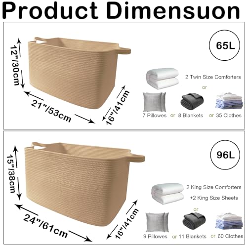96L Large Blanket Basket,24"x16"x15"Rectangle Storage Bin with Handles,Woven Rope Laundry Basket for Toys, Clothes,Magazines,Home Organization,Nursery,Living Room & Bedroom,Jute - color: Jute, size: 24"x16"x15"(96L)