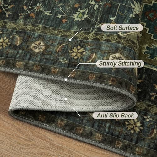 2x4 Washable Kitchen Rug Oriental Non Slip Small Rug for Entryway Vintage Front Door Mat Indoor Entrance, Print Throw Rugs Olive Green, Soft Low Pile Rugs Small Carpet for Entry Bedroom Bathroom - color: Dark Blue/Green, size: 2' X 4' (Runner)