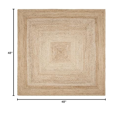 SAFAVIEH Natural Fiber Collection Area Rug - 4' Square, Natural & Ivory, Handmade Farmhouse Boho Coastal Rustic Jute, Ideal for High Traffic Areas in Living Room, Bedroom (NF885B) - size: 4' x 4' (Square)