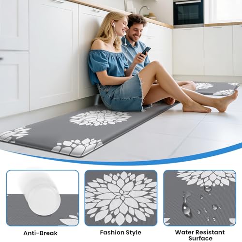 Kitchen Mats for Floor[2PCS], Soft Anti Fatigue Kitchen Rugs for Home, Water Resistant Cushioned Standing Desk Mats, Non-Slip Comfort Mat for Floor, Kitchen, Office, Sink, Laundry(Grey) - color: Grey, size: 17.3" x 59" + 17.3" x 30"