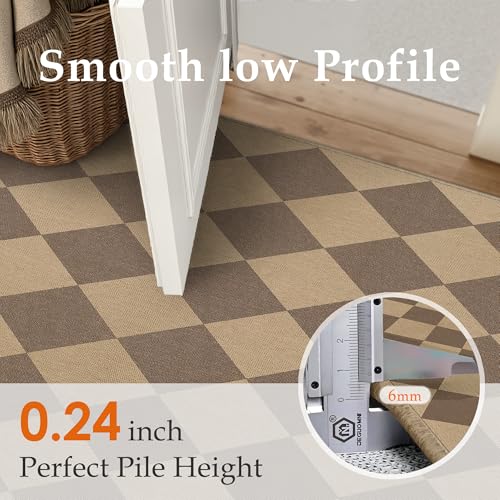 PureCozy 2x3 Checkered Easy Jute Kitchen Front Doormat Non Slip Washable Neutral Area Rug Diamond Non Shedding Low Pile Brown Checkerboard Floor Carpet for Farmhouse Entryway Porch Doorway - color: Brown|checkerboard-1, size: 2' x 3' (Rectangular)