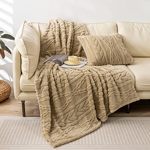 YUSOKI Sherpa Twin XL Blanket-3D Stylish Design Super Soft Fuzzy Cozy Warm Blanket Thick Plush Fluffy Furry Blankets for Teen Girls Women Couch Bed Sofa Chair Men Boys Gift(Tan,65"x90") - color: Tan-(without Pillows), size: Twin XL (65" x 90")
