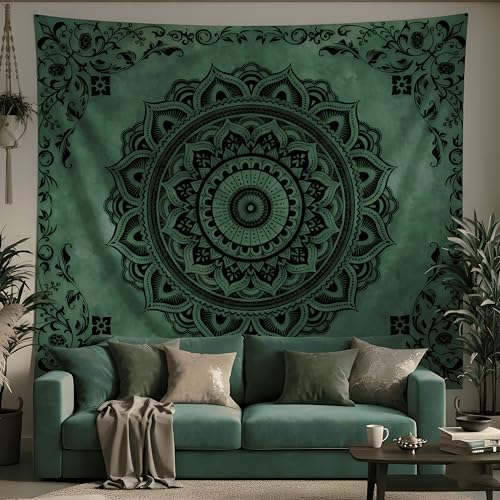 Tichgeim Green Mandala Tapestry for Bedroom Aesthetic, Boho Hippie Ceiling Art Decor Tapestries, Bohemian y2k Floral Backdrop Wall Hanging for Teen Girls Dorm Living Room (60"X79") - color: A-Green Mandala Tapestry, size: 79"L x 60"W