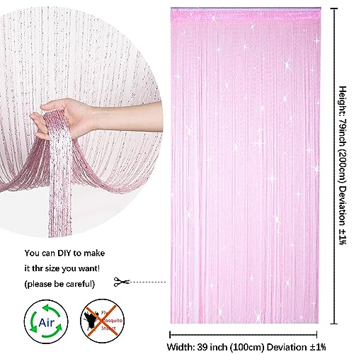 2 Pack 39 x 79 Inch Beaded Curtain String Door Curtains, Hippie Room Decor Beaded Curtains for Doorway, Closet Curtains, Room Divider Privacy Decor, Boho Home Decoration for Bedroom, Party, Pink - color: Pink