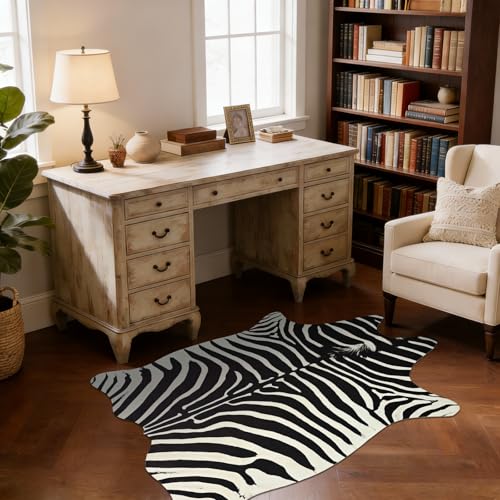 BENRON Premium Zebra Rugs for Living Room Bedroom, Non-Slip Throw Rug for Home Decor, Faux Zebra Print Animal Skin Carpets, Black and White, Ivory, 2.3 x 3.6 ft - color: Black/White, size: 2'4" x 3'7" (Irregular)